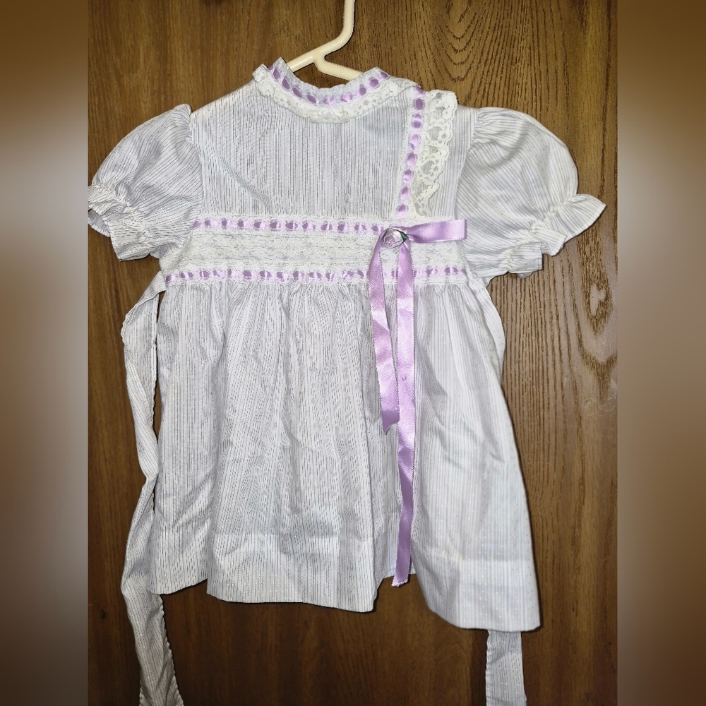 Vintage Haddad Brothers Toddler Dress Girls 3T 3  Purple Lace Ribbon Easter